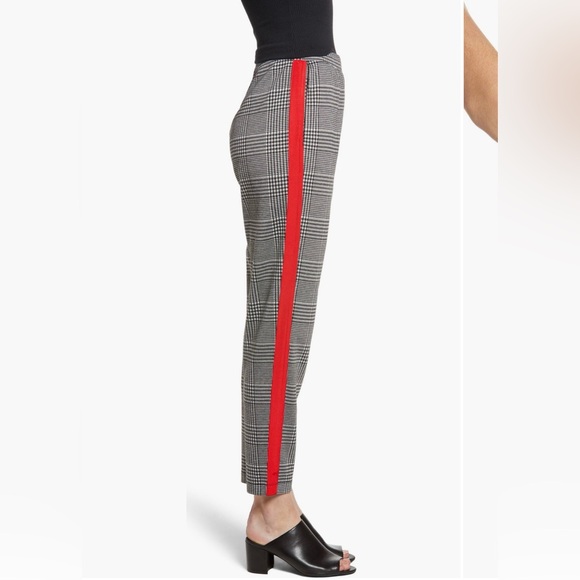 Stylish Plaid Women's Pants with Red Stripe - Picture 3 of 9
